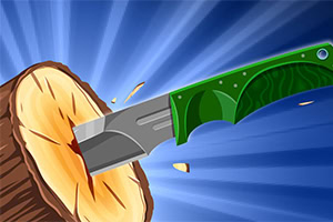 Bir kütüğe saplanmış yeşil saplı büyük bir bıçak