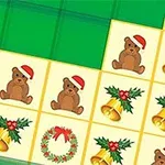 Yeşil zemin üzerinde ayıcıklar, çanlar, Noel şapkası ve çelenk desenleri bulunan kareli bir düzen