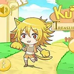 Sarı saçlı, kedi kulaklı ve kuyruğu olan chibi tarzda bir karakter, köy yolunda yürürken görülüyor