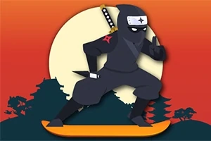 Turuncu bir gökyüzü ve dolunay önünde kaykay yapan bir ninja