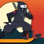 Turuncu bir gökyüzü ve dolunay önünde kaykay yapan bir ninja