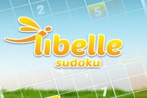 Libelle Sudoku başlığı, arka planda bir sudoku bulmacası ve alt kısımda çimenlerle gösterilmektedir