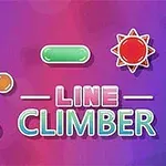 Mor ve kırmızı bir arka plan üzerinde, turuncu, kırmızı ve yeşil yuvarlak şekiller ile Line Climber yazısı