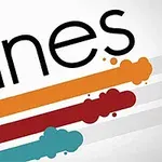 Lines kelimesi ve turuncu, kırmızı, mavi çizgilerden oluşan minimalist tasarım