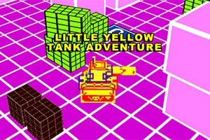 Piksel tarzında bir arka plan üzerinde sarı bir tank ve büyük harflerle LITTLE YELLOW TANK ADVENTURE yazısı