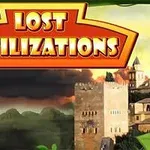 Koyu bulutlar altında, eski kaleyi andıran taş yapıların yanında Lost Civilizations yazısı