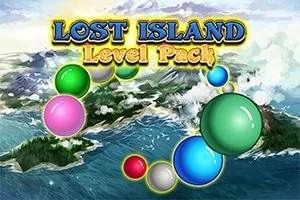 Renkli toplar ve deniz manzarası üzerinde Lost Island Level Pack yazısı