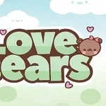 Yeşil büyük harflerle Love Bears yazısının etrafında pembe kalpler ve iki sevimli ayıcık figürü olan pastel tonlarda bir arka plan