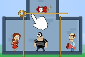 Üç karakterin bulunduğu, büyük bir el simgesinin metal çubuğu çıkarmak üzere olduğu bir çizim