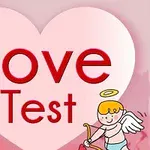 Kalp şeklindeki fonda Love Test yazısı ve sağ altta bir melek çizimi