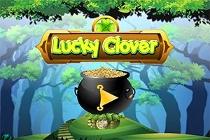 Ağaçlarla çevrili ormanda, üzerinde Lucky Clover yazan bir tabela ve altındaki altın dolu kara kazan