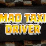 Siyah arka plan üzerinde büyük, sarı ve beyaz harflerle MAD TAXI DRIVER yazısı