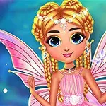 Pembe kanatlı, sarı saçlı ve taçlı bir peri kız resmi