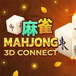 Beyaz zarlar ve üzerinde yaprak desenleri olan ahşap zemin üzerinde MAHJONG 3D CONNECT yazısı