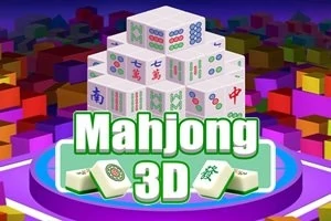 3D Mahjong taşları ve renkli arka plan üzerinde Mahjong 3D yazısı