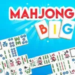 Mavi arka plan üzerinde MAHJONG BIG yazısı ve çeşitli tasarımlara sahip Mahjong taşları