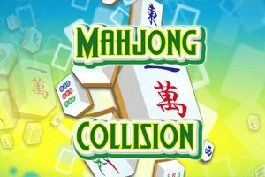 Renkli ve birbirine çarpan Mahjong taşlarının önünde MAHJONG COLLISION yazısı