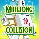 Renkli ve birbirine çarpan Mahjong taşlarının önünde MAHJONG COLLISION yazısı