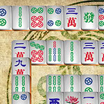 Mahjong Connect 2 Online Desenli ve sembollü taşların üst üste dizildiği bir düzen