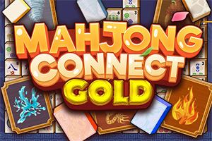 Mahjong taşları, ejderha desenli kartlar ve alev efektleriyle çevrili altın renkli MAHJONG CONNECT GOLD yazısı