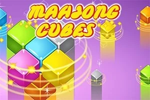 Renkli küplerin ve Mahjong Cubes yazısının yer aldığı mor arka planlı görsel