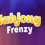 Sarı ve beyaz renklerde Mahjong Frenzy yazısı, mor ve turuncu tonlardaki bir arka plan üzerinde