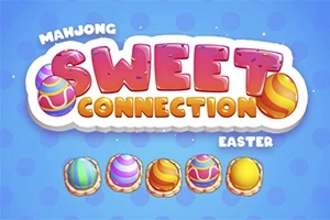 Renkli Paskalya yumurtaları ve Sweet Connection yazısıyla mavi bir arka plan
