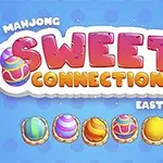 Renkli Paskalya yumurtaları ve Sweet Connection yazısıyla mavi bir arka plan