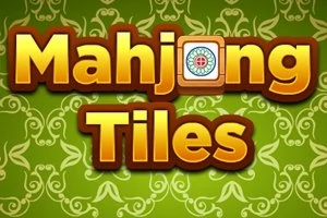 Yeşil desenli bir arka plan üzerinde büyük sarı harflerle Mahjong Tiles yazısı
