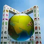 Yeşil ve mavi ağırlıklı bir dünya üzerinde, kenarları çeşitli sembollerle dolu beyaz karelerden oluşan bir çerçeve