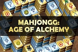Üst üste dizilmiş simgelerle süslenmiş taşlardan oluşan bir mahjong düzeni