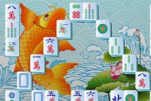 Arka planda bir Japon balığı ve su dalgaları üzerinde yerleştirilmiş domino taşları