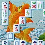 Arka planda bir Japon balığı ve su dalgaları üzerinde yerleştirilmiş domino taşları