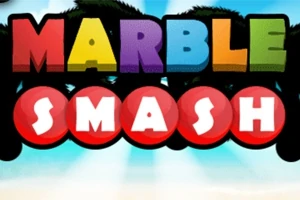 Renkli büyük harflerle MARBLE SMASH yazısı ve mavi gökyüzü arka planı