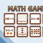 Matematikle ilgili farklı oyun seçeneklerinin temsil edildiği yedi simge ve Math Games yazısı