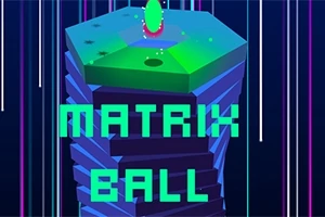 Yeşil ve mavi tonlarında, üzerine top yerleştirilmiş çokgen bir kule ve Matrix Ball metni