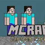 İki blok görünümlü karakter ve MCRAFT Cartoon Parkour yazısı