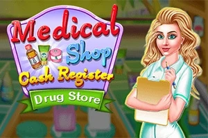 Bir eczane teması önünde elinde not defteri tutan kadın karakter