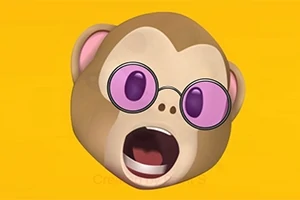 Mor gözlüklü ve ağzı açık bir maymun emoji ifadesi