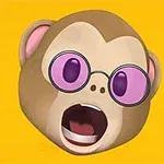 Mor gözlüklü ve ağzı açık bir maymun emoji ifadesi