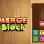 Renkli bloklardan oluşan ve üzerinde sayılar bulunan dikey bir oyun tahtası, yanında Merge Block yazısıyla