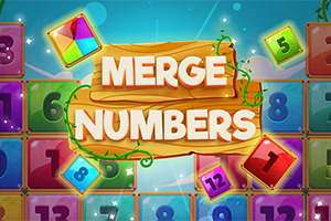 Renkli, sayılı kutular ve ahşap tabelada Merge Numbers yazısı bulunuyor