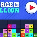 Mavi arka plan üzerinde Merge to Million yazısı ve sağ üst köşede kırmızı bir oynat butonu ile alt kısmında renkli ve numaralı kareler