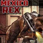 Bir T-Rex, sırtında monte edilmiş makineli tüfekle ateş ederek şehir sokaklarında yürürken