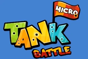 Renkli ve deliklerle süslenmiş Tank Battle metni, üstte Micro yazılı bir bayrakla tamamlanıyor