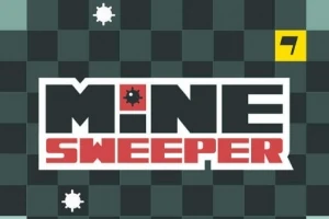Bir dama tahtası üzerinde MINE SWEEPER yazısı ve yan tarafında sarı bir kutuda 7 sayısı bulunuyor