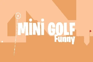Bej arka plan üzerinde beyaz Mini Golf Funny yazısı ve bir golf topu çizimi