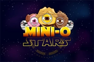 Üç sevimli göze sahip yaratık, koyu mavi bir uzay arka planında Mini-O Stars yazısı üzerinde duruyor