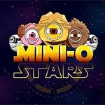 Üç sevimli göze sahip yaratık, koyu mavi bir uzay arka planında Mini-O Stars yazısı üzerinde duruyor
