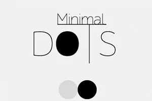 Minimal Dots yazılı minimalist bir tasarım, büyük siyah bir nokta ve küçük gri ile siyah noktalar
